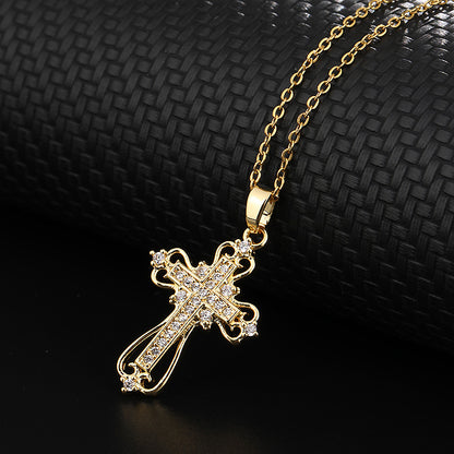 Streetwear Cross Copper Inlay Zircon Pendant Necklace