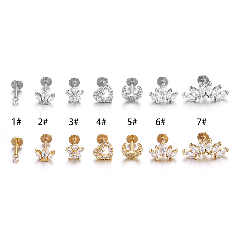 1 Piece Fashion Heart Shape Stainless Steel Zircon Lip Stud