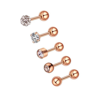 Simple Style Heart Shape Stainless Steel Plating Zircon Ear Studs 5 Piece Set