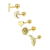 Simple Style Heart Shape Stainless Steel Plating Zircon Ear Studs 5 Piece Set