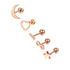 Simple Style Heart Shape Stainless Steel Plating Zircon Ear Studs 5 Piece Set