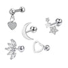 Simple Style Heart Shape Stainless Steel Plating Zircon Ear Studs 5 Piece Set