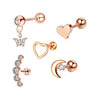 Simple Style Heart Shape Stainless Steel Plating Zircon Ear Studs 5 Piece Set