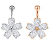 Ethnic Style Flower Stainless Steel Inlay Zircon Belly Ring 1 Piece