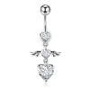 Simple Style Heart Shape Bow Knot Stainless Steel Plating Zircon Belly Ring 1 Piece