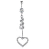 Simple Style Heart Shape Bow Knot Stainless Steel Plating Zircon Belly Ring 1 Piece