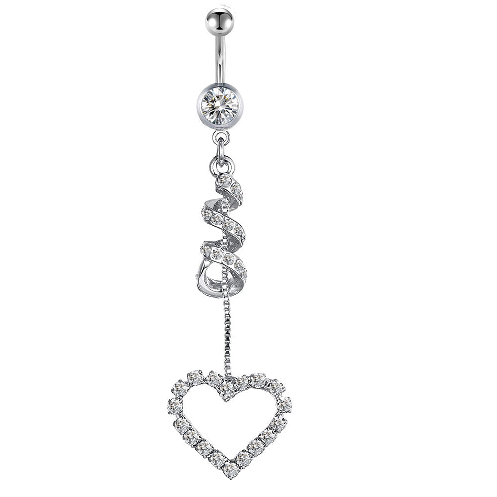 Simple Style Heart Shape Bow Knot Stainless Steel Plating Zircon Belly Ring 1 Piece