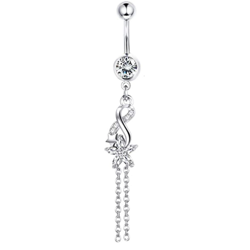 Simple Style Heart Shape Bow Knot Stainless Steel Plating Zircon Belly Ring 1 Piece