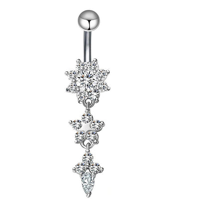 Simple Style Heart Shape Bow Knot Stainless Steel Plating Zircon Belly Ring 1 Piece