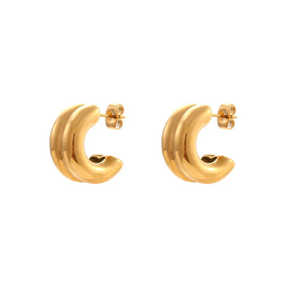 1 Pair Fashion C Shape Plating Stainless Steel Hoop Earrings