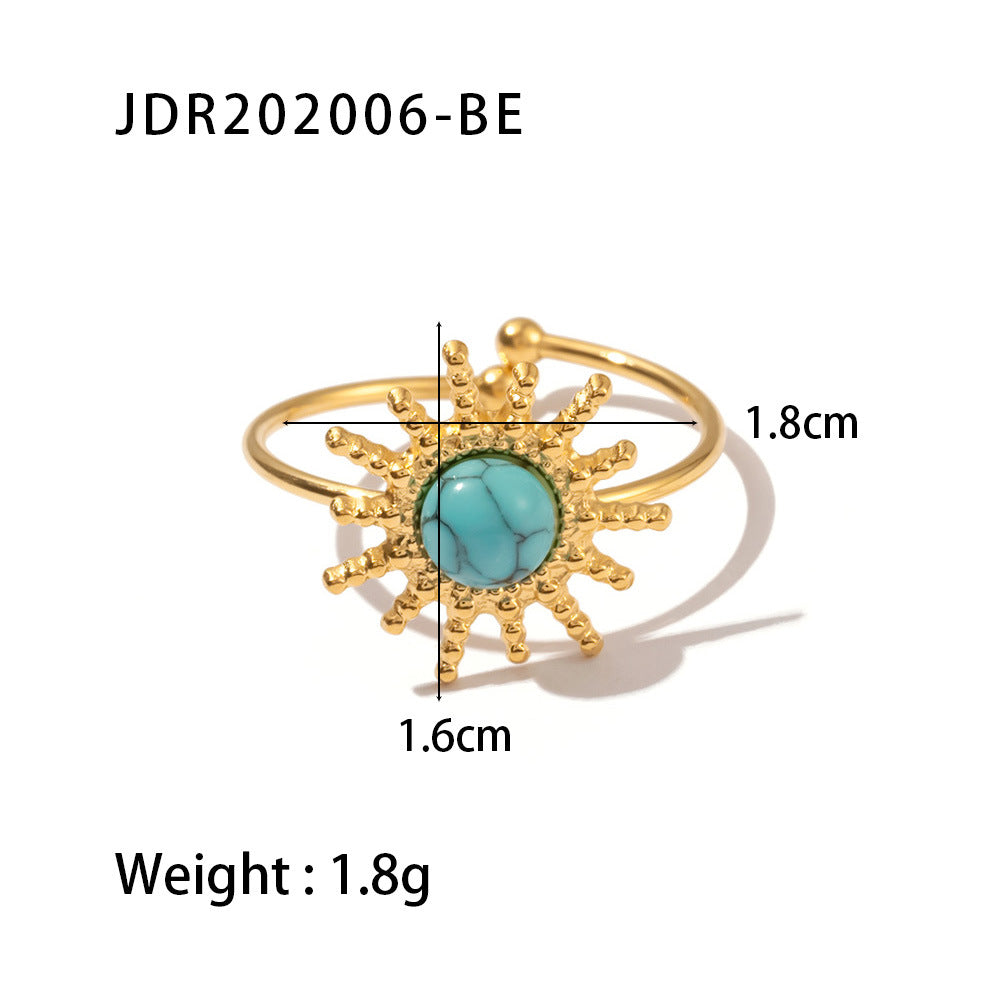 Fashion Sun Stainless Steel Plating Inlay Turquoise Gold Plated Open Ring