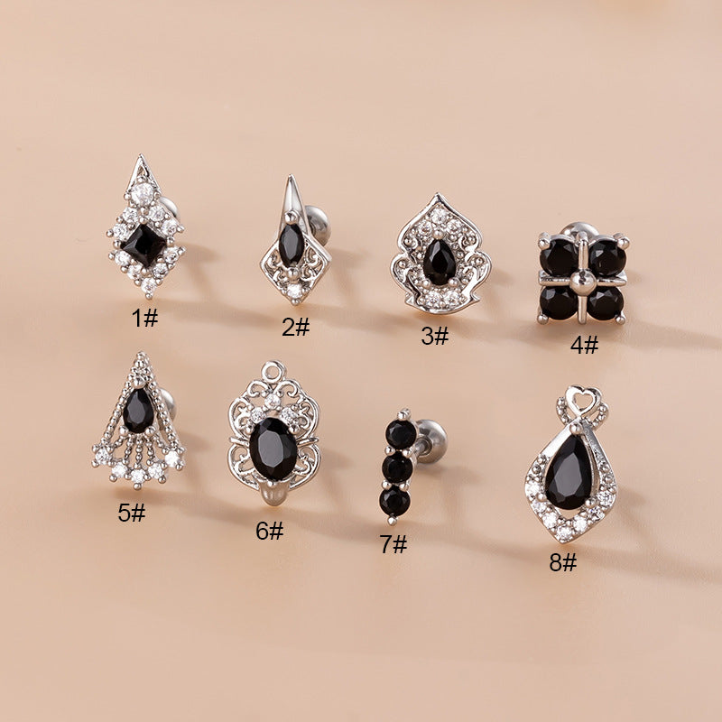 Fashion Solid Color Copper Plating Inlay Zircon Ear Studs 1 Piece