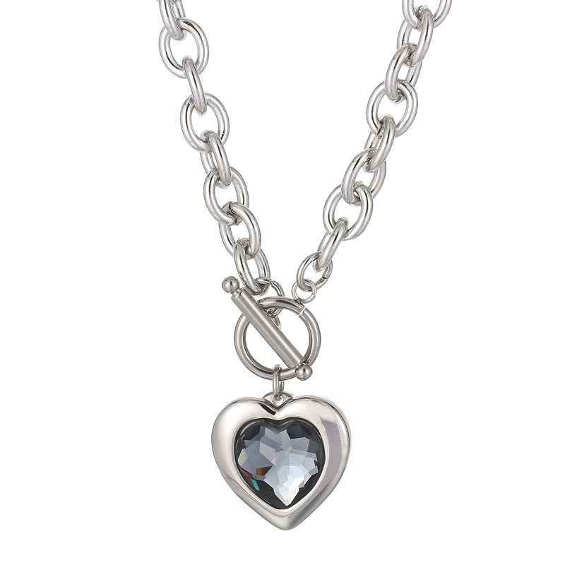 Fashion Heart Shape Titanium Steel Plating Inlay Glass Pendant Necklace 1 Piece