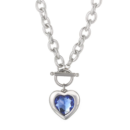 Fashion Heart Shape Titanium Steel Plating Inlay Glass Pendant Necklace 1 Piece