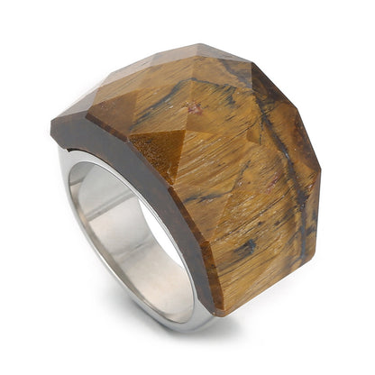 Fashion Round Stainless Steel Plating Inlay Natural Stone Rings 1 Piece