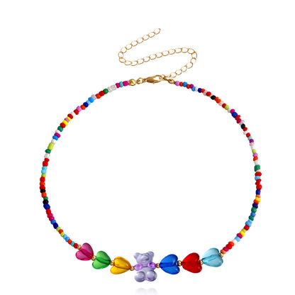 Cute Bear Alloy Beaded Plating Necklace