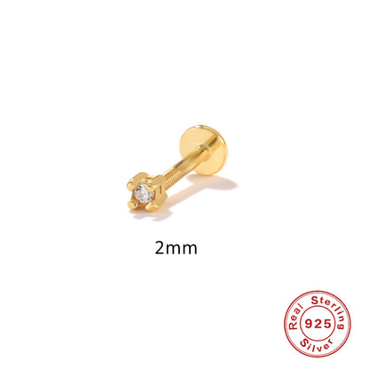 Fashion Solid Color Sterling Silver Plating Inlay Zircon Ear Studs 1 Piece