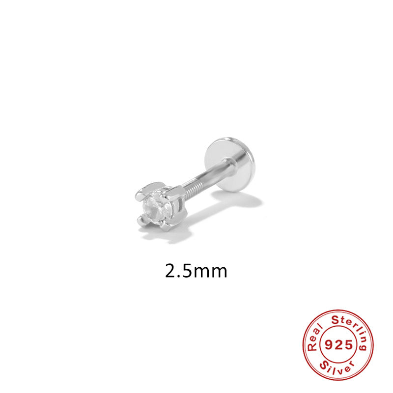 Fashion Solid Color Sterling Silver Plating Inlay Zircon Ear Studs 1 Piece