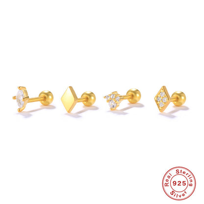 Fashion Moon Heart Shape Sterling Silver Zircon Ear Studs 1 Set