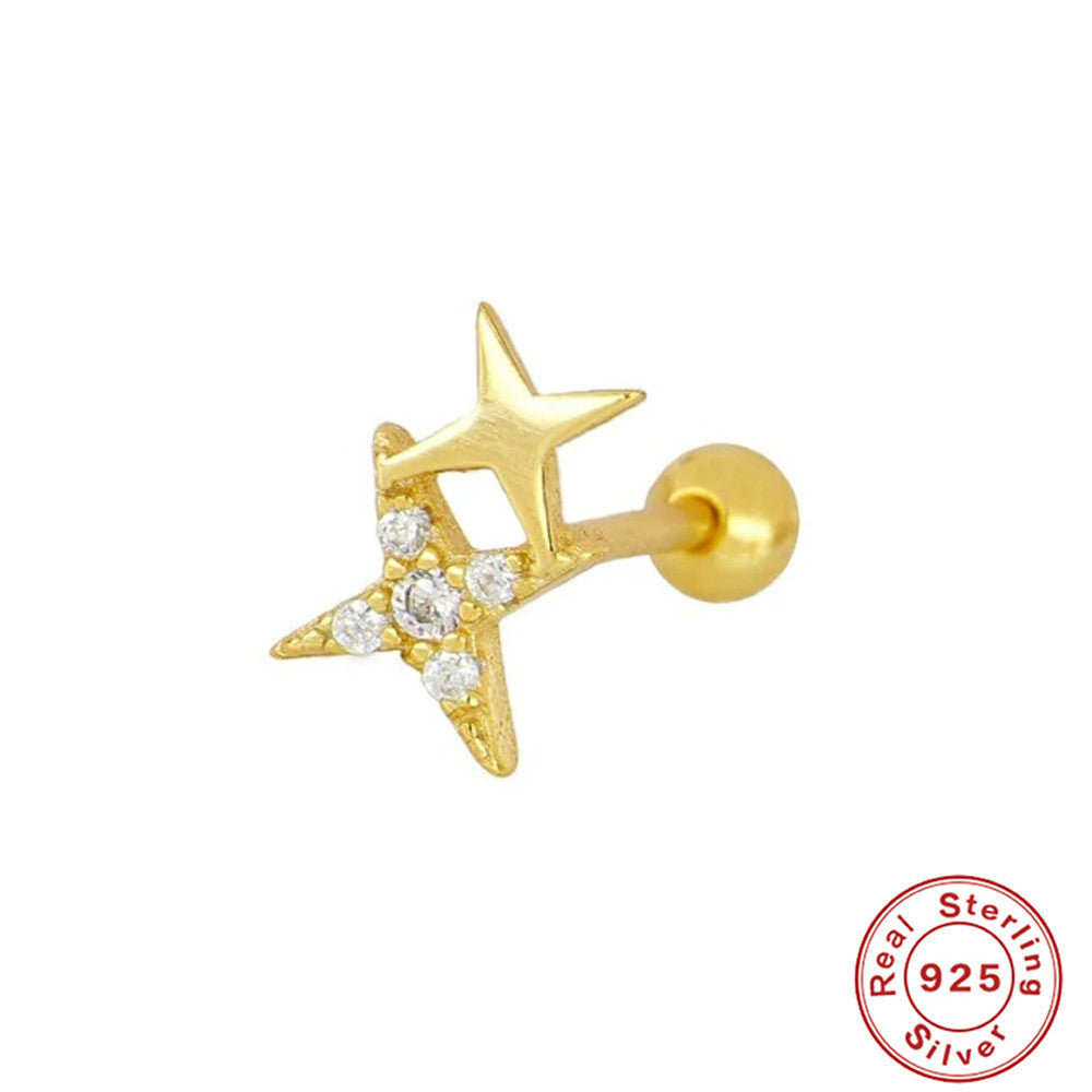 Simple Style Star Moon Sterling Silver Ear Studs 1 Piece