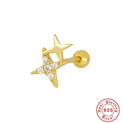 Simple Style Star Moon Sterling Silver Ear Studs 1 Piece