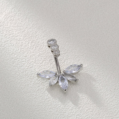 Nordic Style Water Droplets Spider Stainless Steel Inlay Zircon Belly Ring 1 Piece