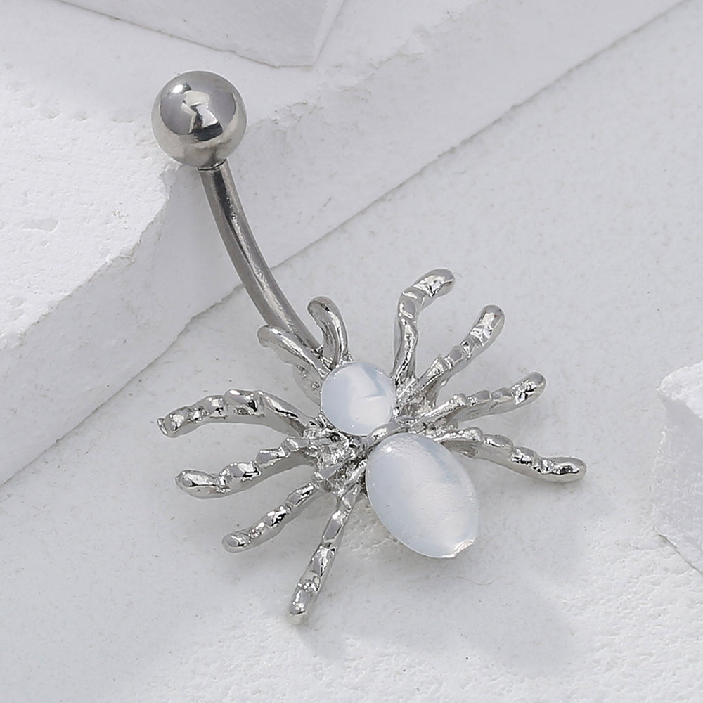 Nordic Style Water Droplets Spider Stainless Steel Inlay Zircon Belly Ring 1 Piece