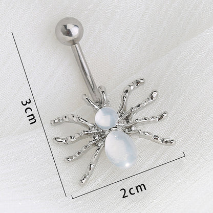 Nordic Style Water Droplets Spider Stainless Steel Inlay Zircon Belly Ring 1 Piece