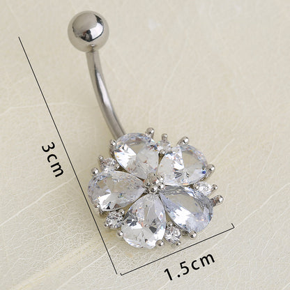 Nordic Style Water Droplets Spider Stainless Steel Inlay Zircon Belly Ring 1 Piece