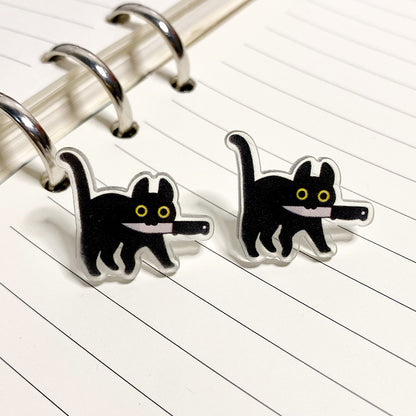 1 Pair Cute Funny Knife Cat Arylic Ear Studs