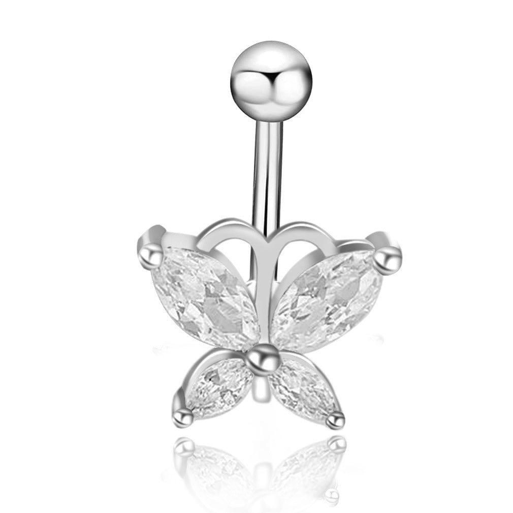 Fashion Star Heart Shape Butterfly Stainless Steel Inlay Zircon Belly Ring 1 Piece