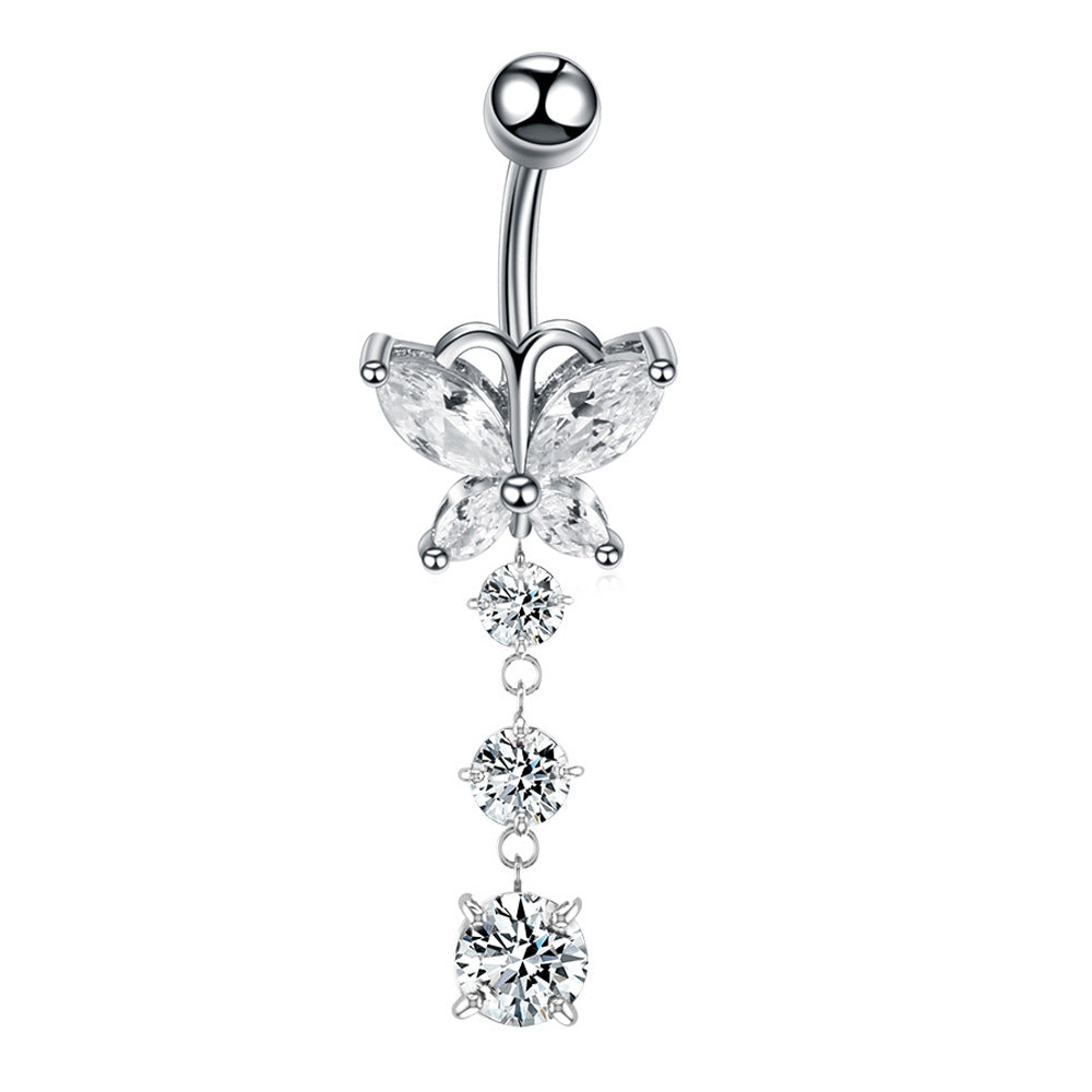 1 Piece Fashion Star Heart Shape Butterfly Stainless Steel Inlay Zircon Belly Ring