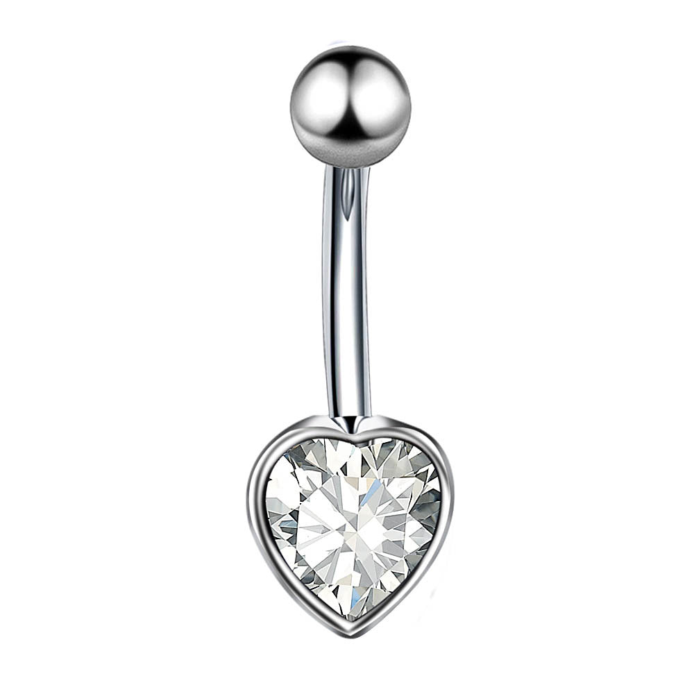 Fashion Star Heart Shape Butterfly Stainless Steel Inlay Zircon Belly Ring 1 Piece