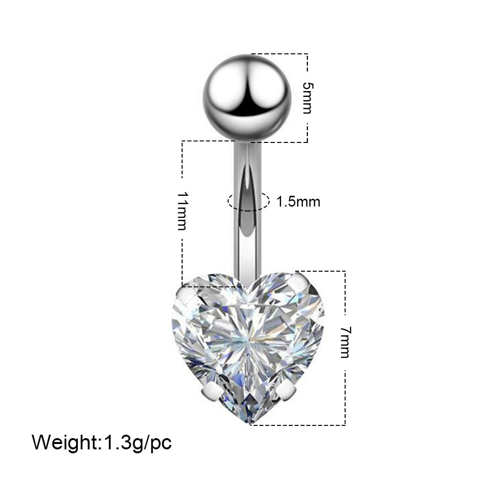 Fashion Star Heart Shape Butterfly Stainless Steel Inlay Zircon Belly Ring 1 Piece