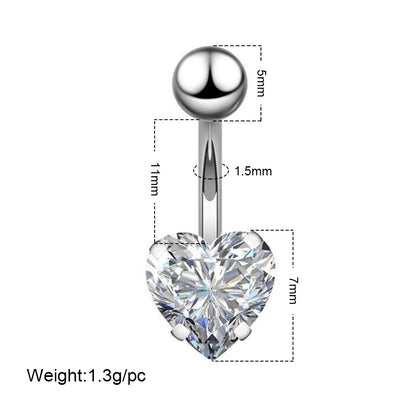 Fashion Star Heart Shape Butterfly Stainless Steel Inlay Zircon Belly Ring 1 Piece