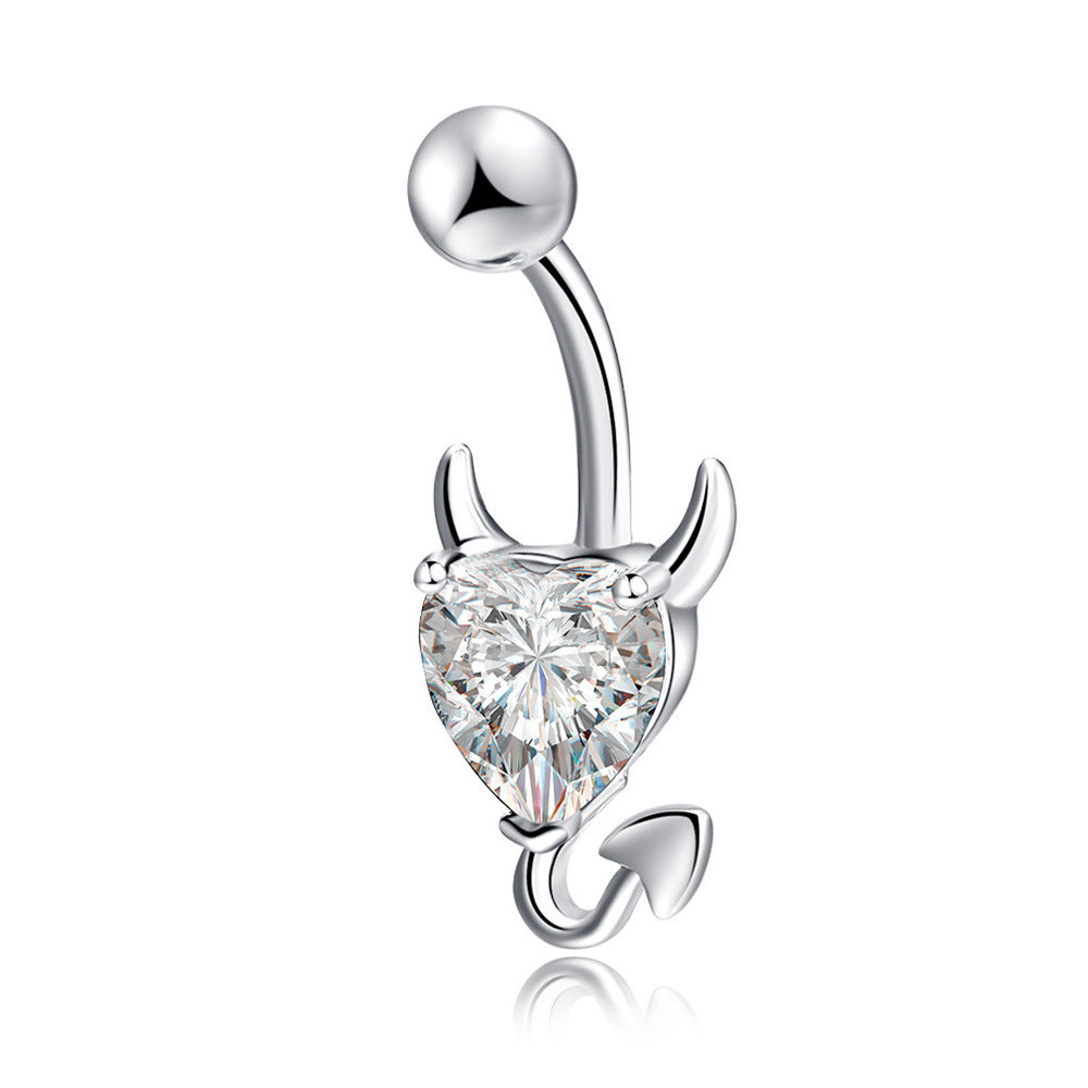 Fashion Star Heart Shape Butterfly Stainless Steel Inlay Zircon Belly Ring 1 Piece