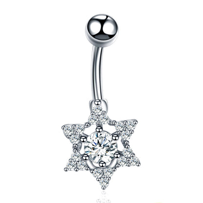 Fashion Star Heart Shape Butterfly Stainless Steel Inlay Zircon Belly Ring 1 Piece