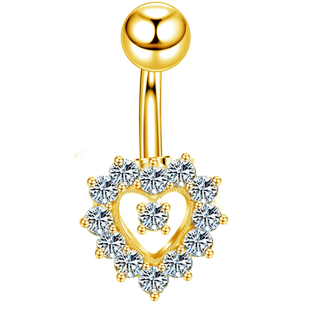 Fashion Star Heart Shape Butterfly Stainless Steel Inlay Zircon Belly Ring 1 Piece