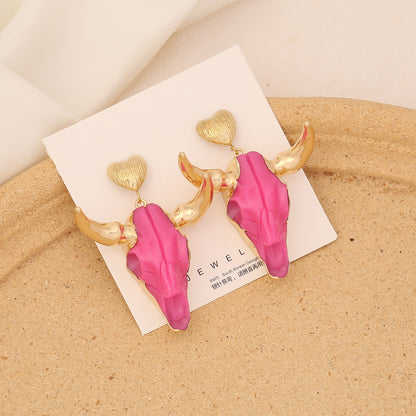 Ins Style Heart Shape Cattle Stainless Steel Resin Plating Women's Drop Earrings 1 Pair