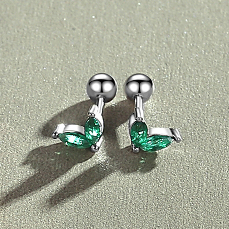 Simple Style Leaf Silver Plating Inlay Zircon Ear Studs 1 Pair