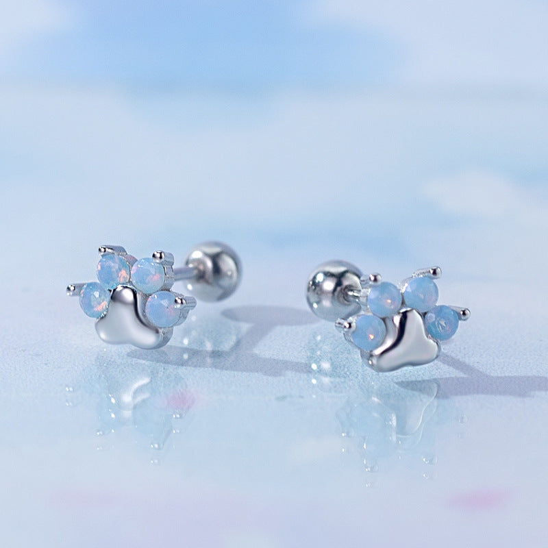 Fashion Cat's Paw Silver Plating Inlay Zircon Ear Studs 1 Pair