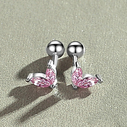 Simple Style Leaf Silver Plating Inlay Zircon Ear Studs 1 Pair