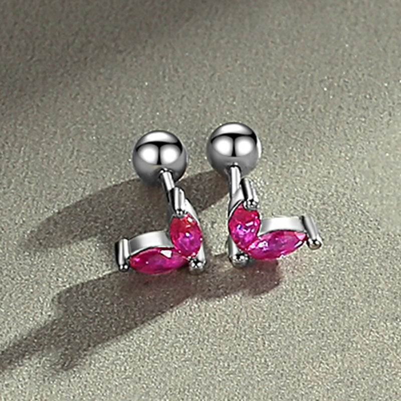 Simple Style Leaf Silver Plating Inlay Zircon Ear Studs 1 Pair