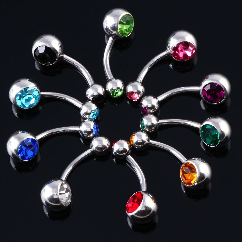 Fashion Geometric Stainless Steel Inlay Zircon Belly Ring