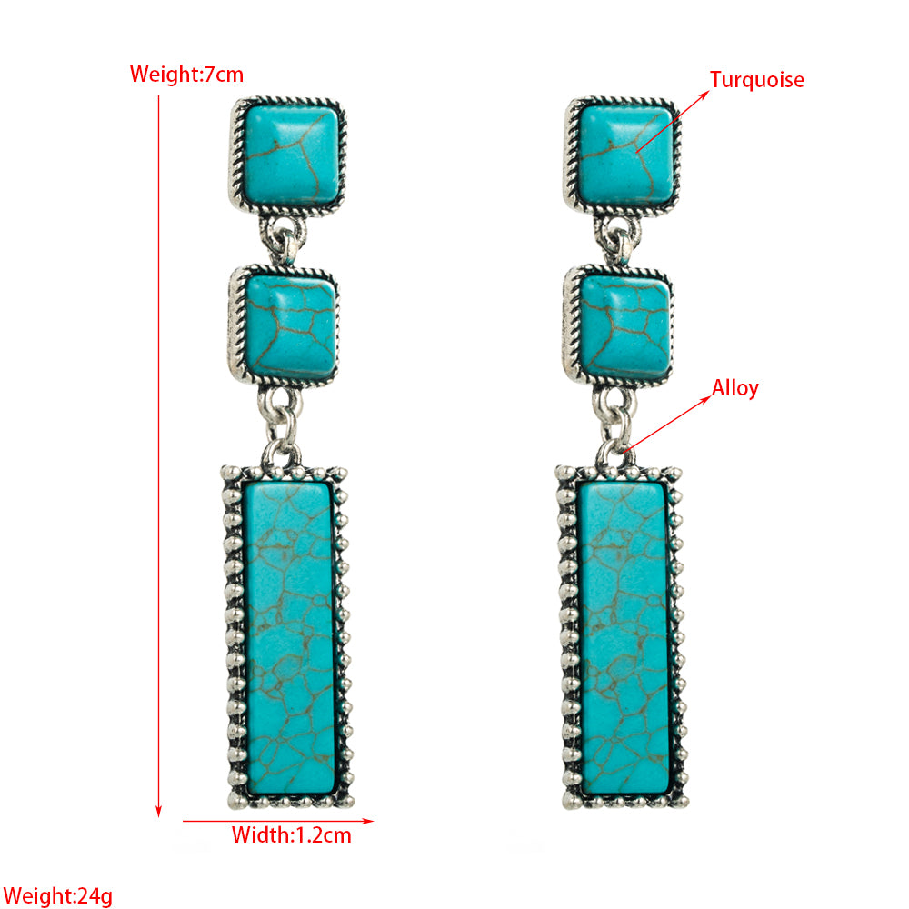 Ethnic Style Square Rectangle Alloy Inlay Turquoise Women's Drop Earrings 1 Pair