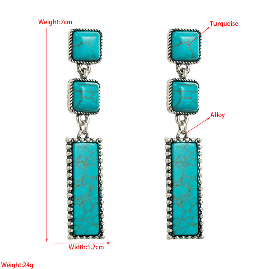 Ethnic Style Square Rectangle Alloy Inlay Turquoise Women's Drop Earrings 1 Pair