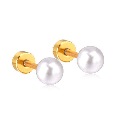 Fashion Geometric Stainless Steel Plating Pearl Ear Studs 1 Pair