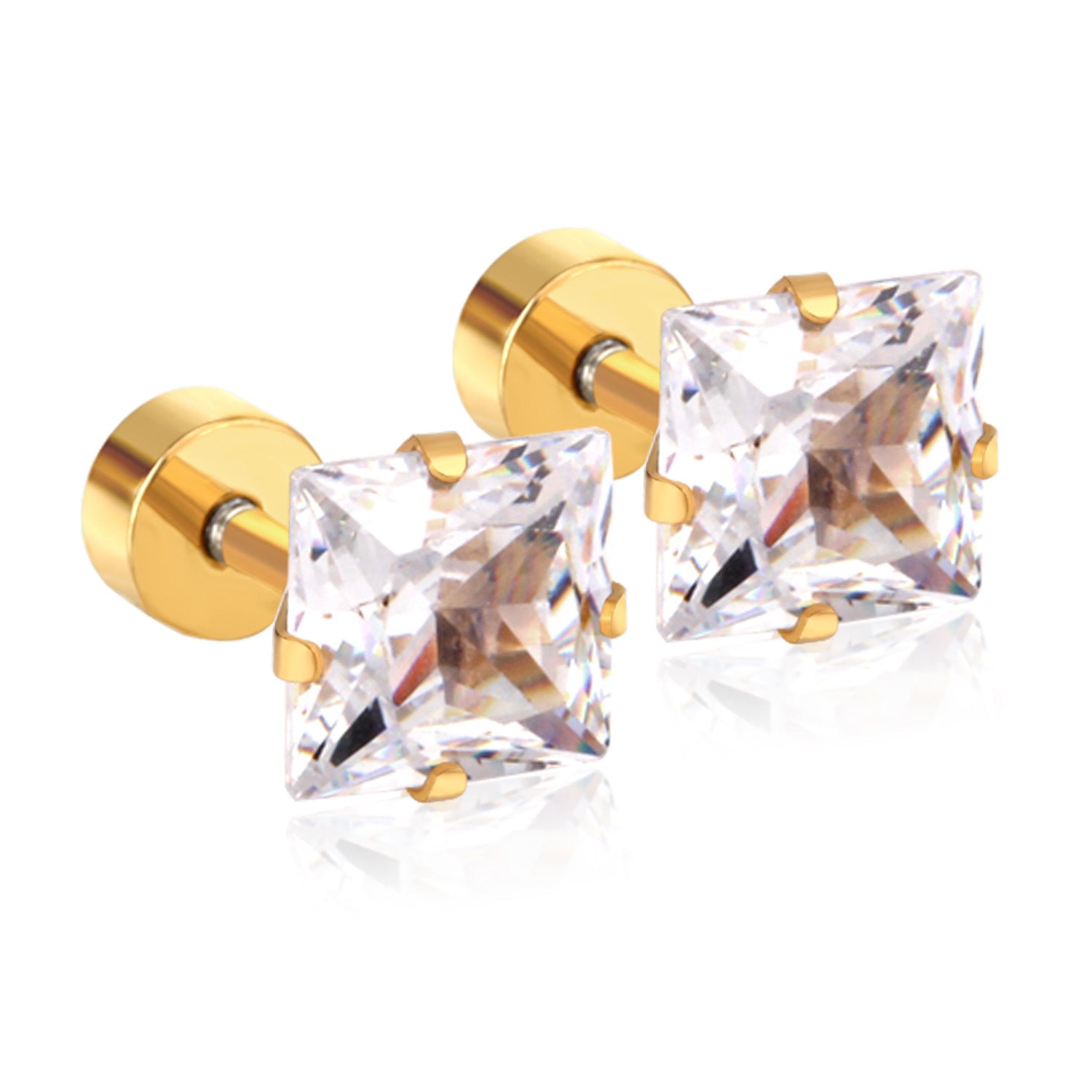 Simple Style Geometric Stainless Steel Zircon Ear Studs 1 Pair