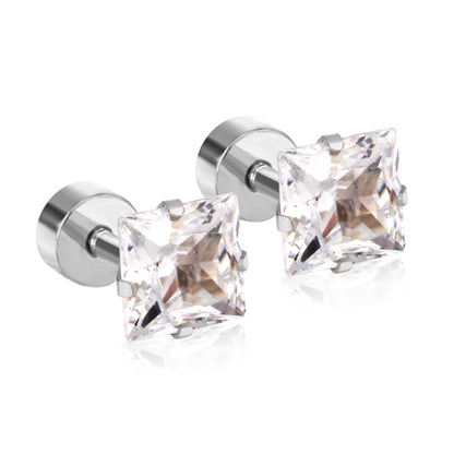 Simple Style Geometric Stainless Steel Zircon Ear Studs 1 Pair