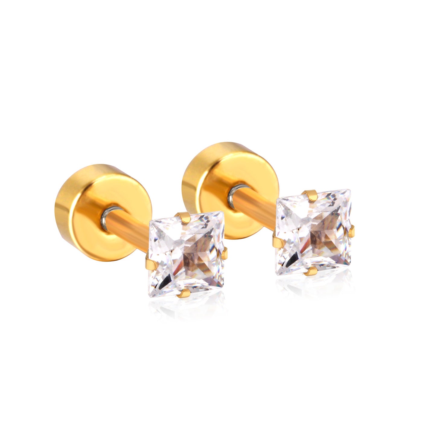 Simple Style Geometric Stainless Steel Zircon Ear Studs 1 Pair